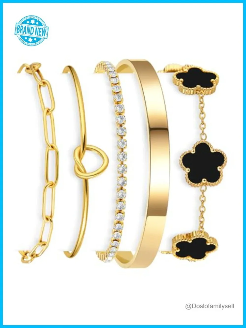 Stackable Gold Bracelet Set, 18K Gold Plated Stainless Steel, 5 Piece